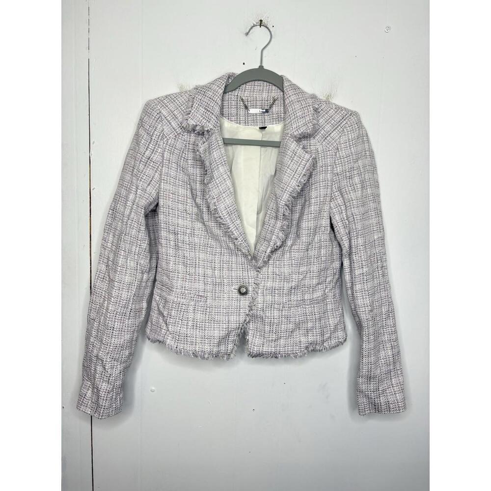Whbm Blazer Womens 8 Tweed Fringe Cropped Feminine Girly Corpcore Lavender - Picture 1 of 8